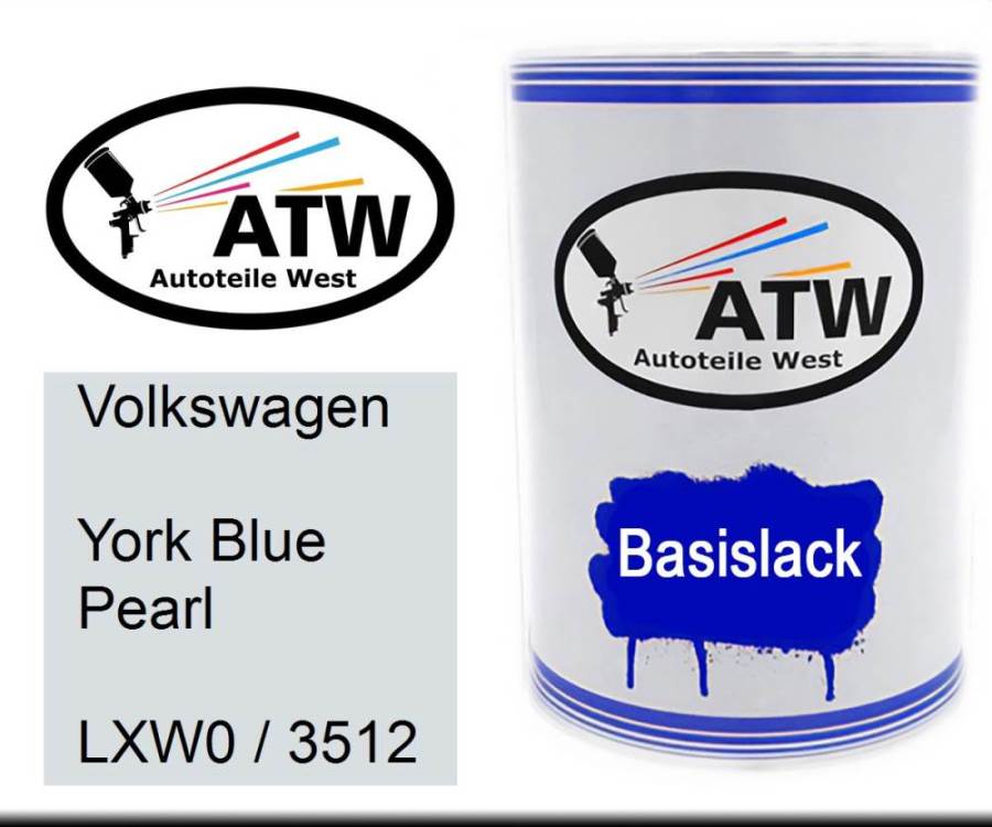 Volkswagen, York Blue Pearl, LXW0 / 3512: 500ml Lackdose, von ATW Autoteile West.